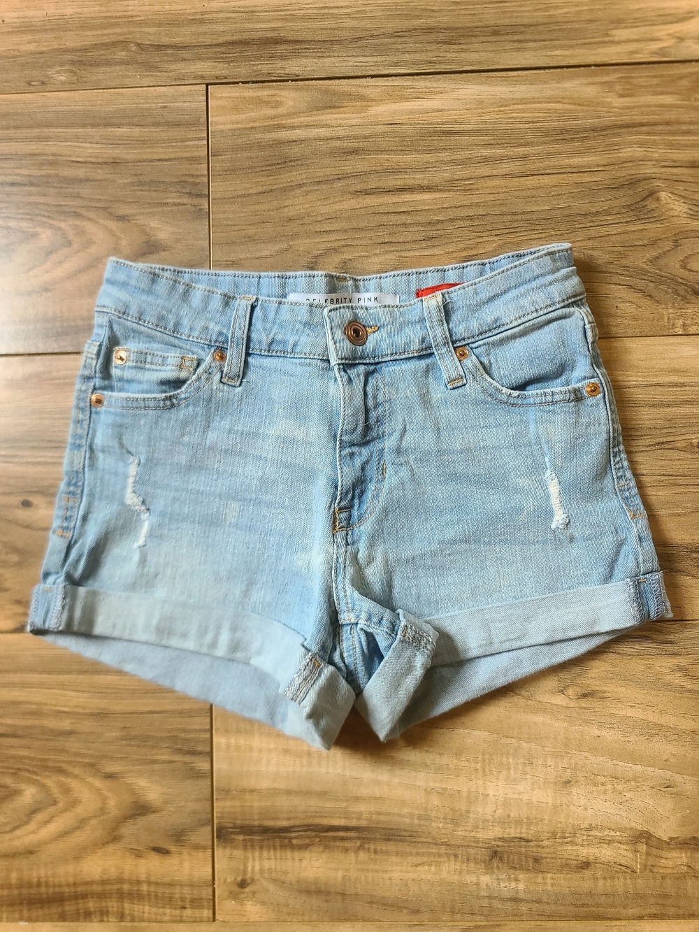 Celebrity Pink The Honey Light Wash Blue Rolled Cuff Denim Shorts Size 3 Junior